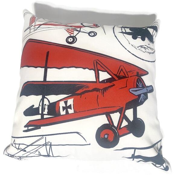 Vintage Airplane Throw Pillows Red Black and White 16" x 16" Lot of 2 - Picture 3 of 5